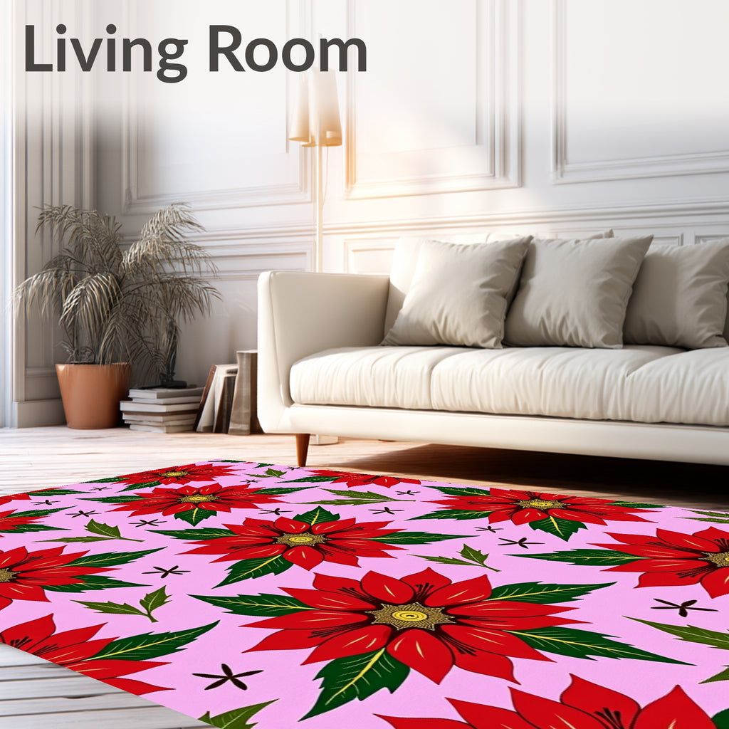 Red Bloom Pattern With Green Leaves Rug