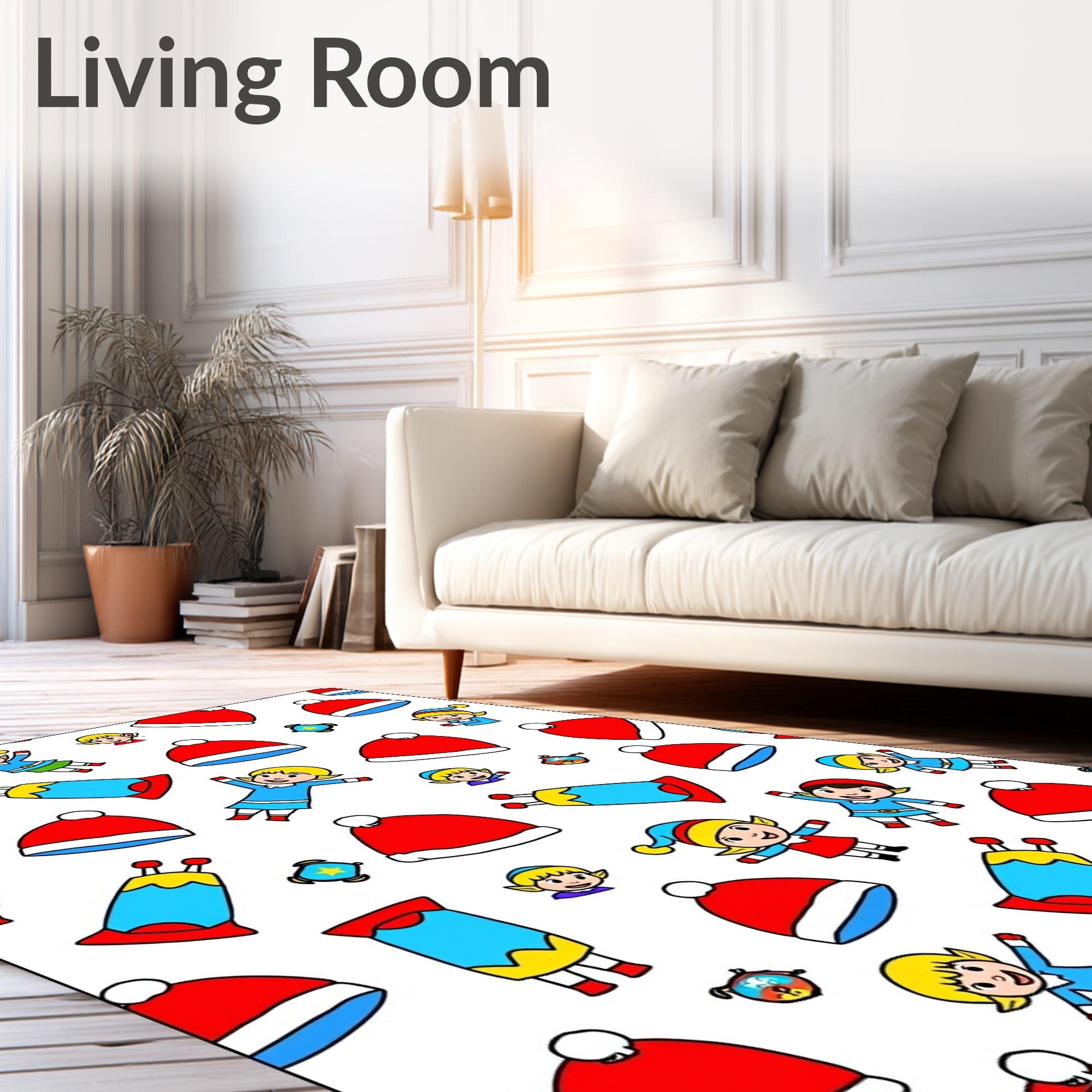 Festive Red Blue Elf Hat Characters Rug