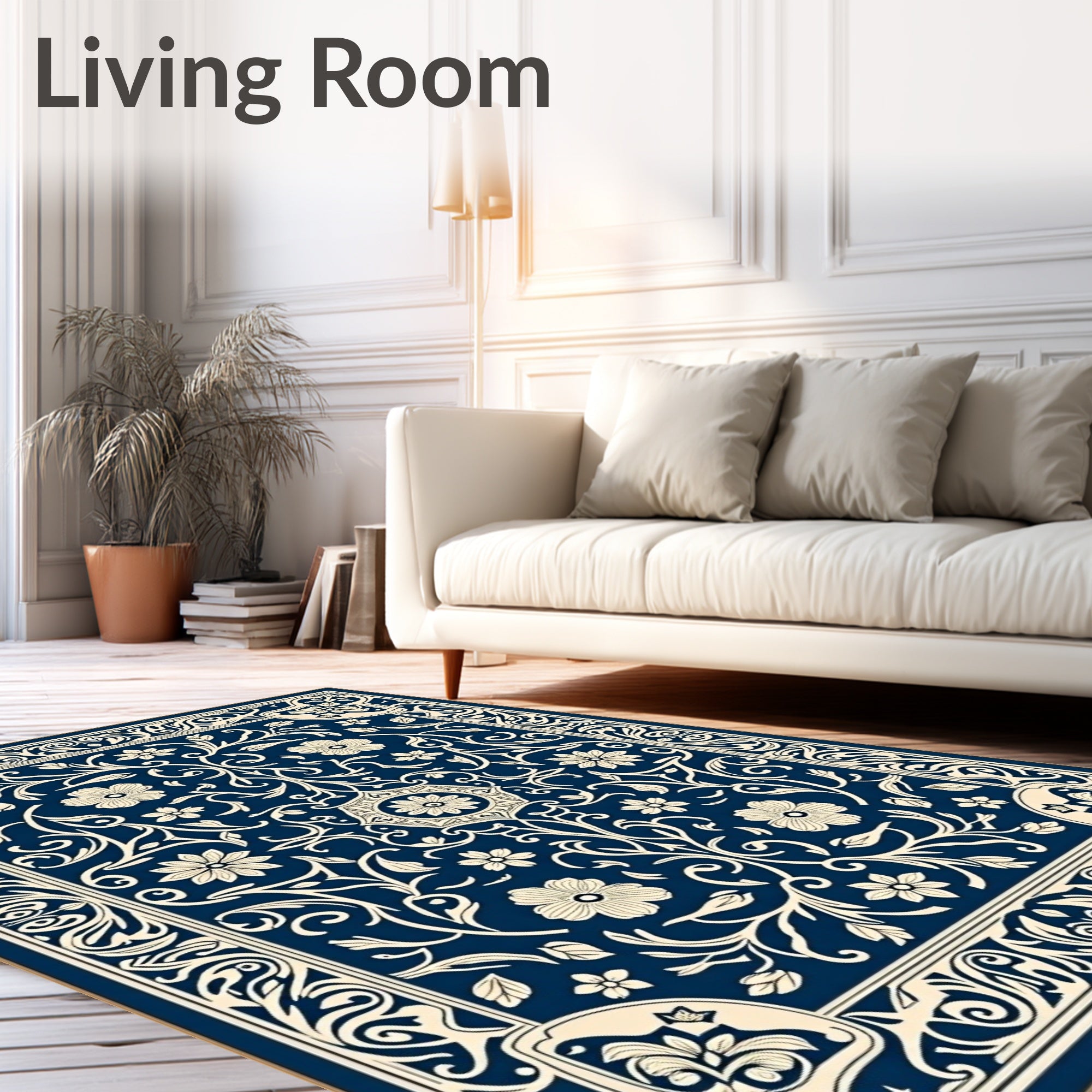 Intricate Floral Blue Cream Vintage Pattern Rug