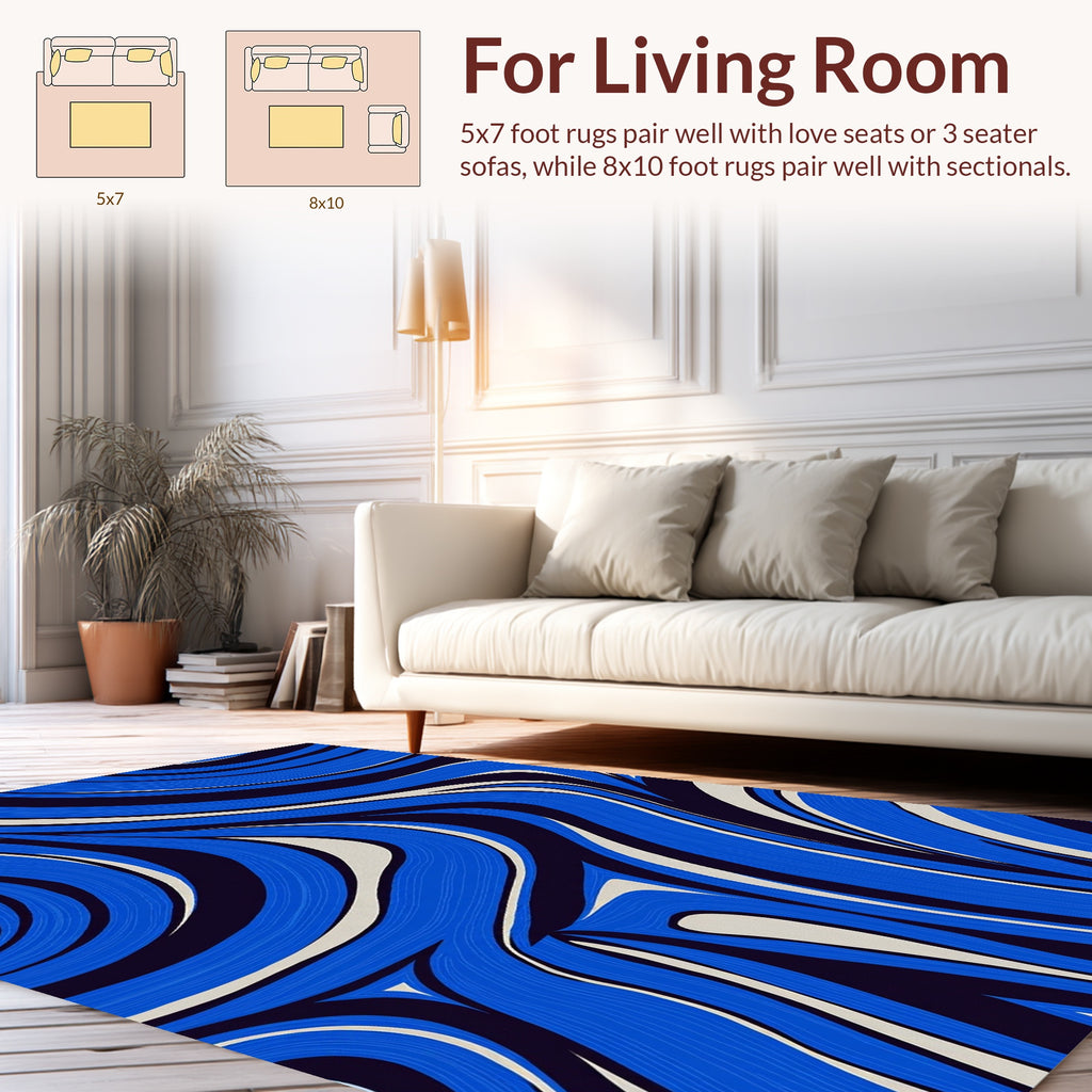 Fluid Blue Cream Wave Pattern Rug