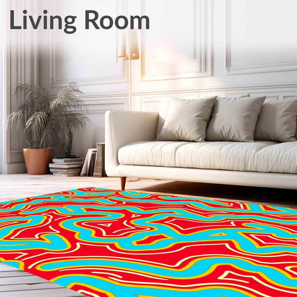 Vibrant Wavy Line Art Design Rug