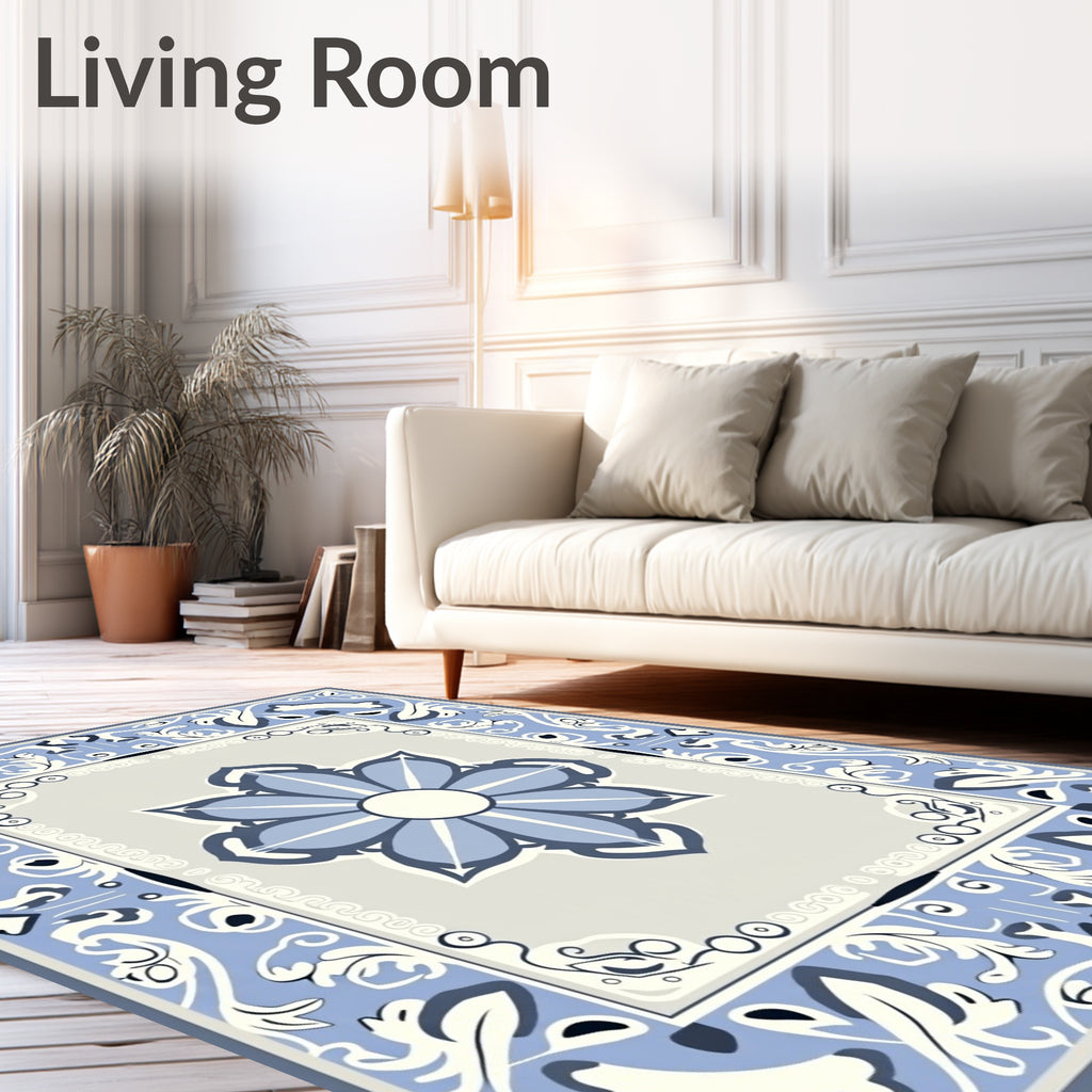 Blue Floral Medallion Border Rug