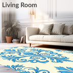 Blue Floral Damask Scroll Pattern Rug
