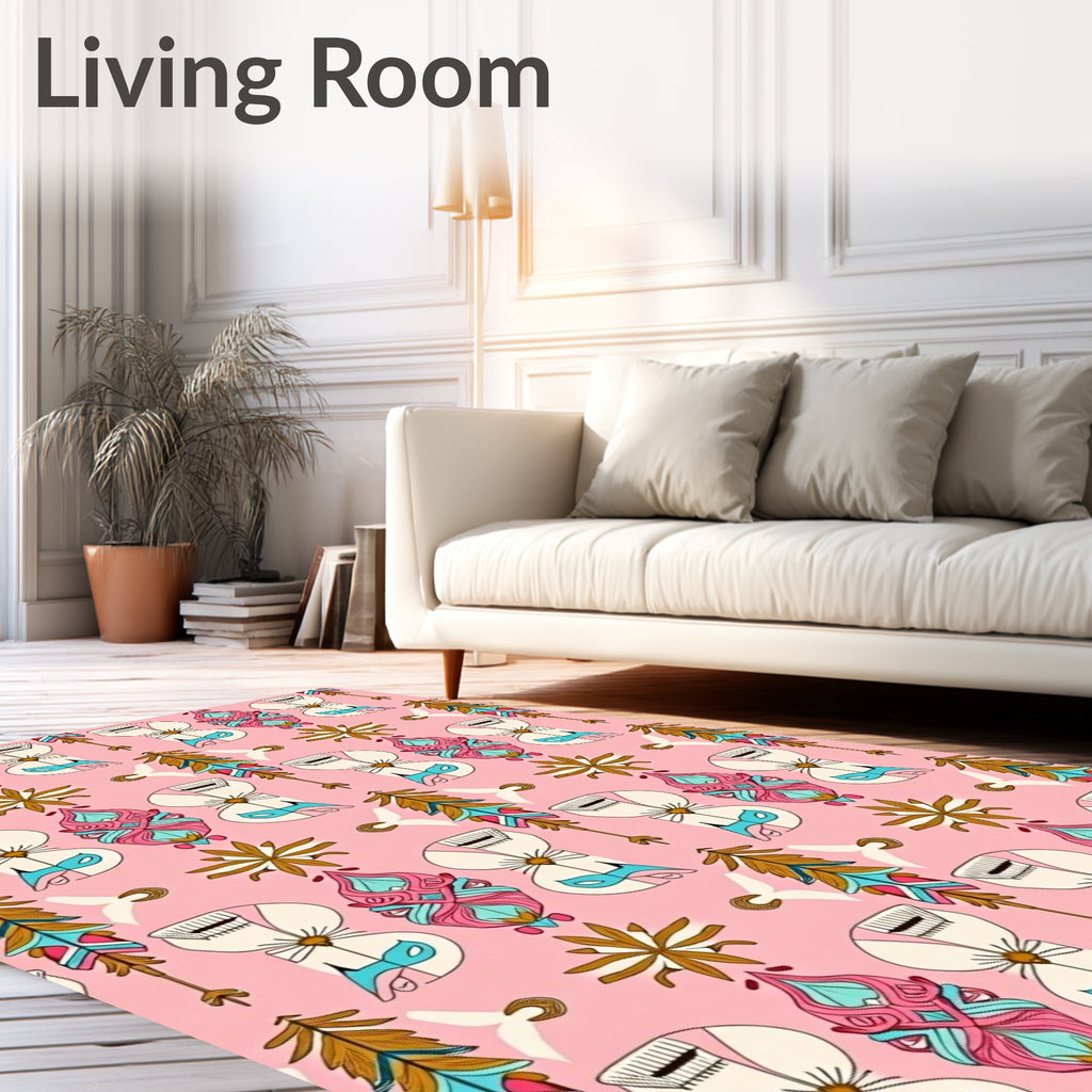 Whimsical Tribal Feather Figure Pattern Rug