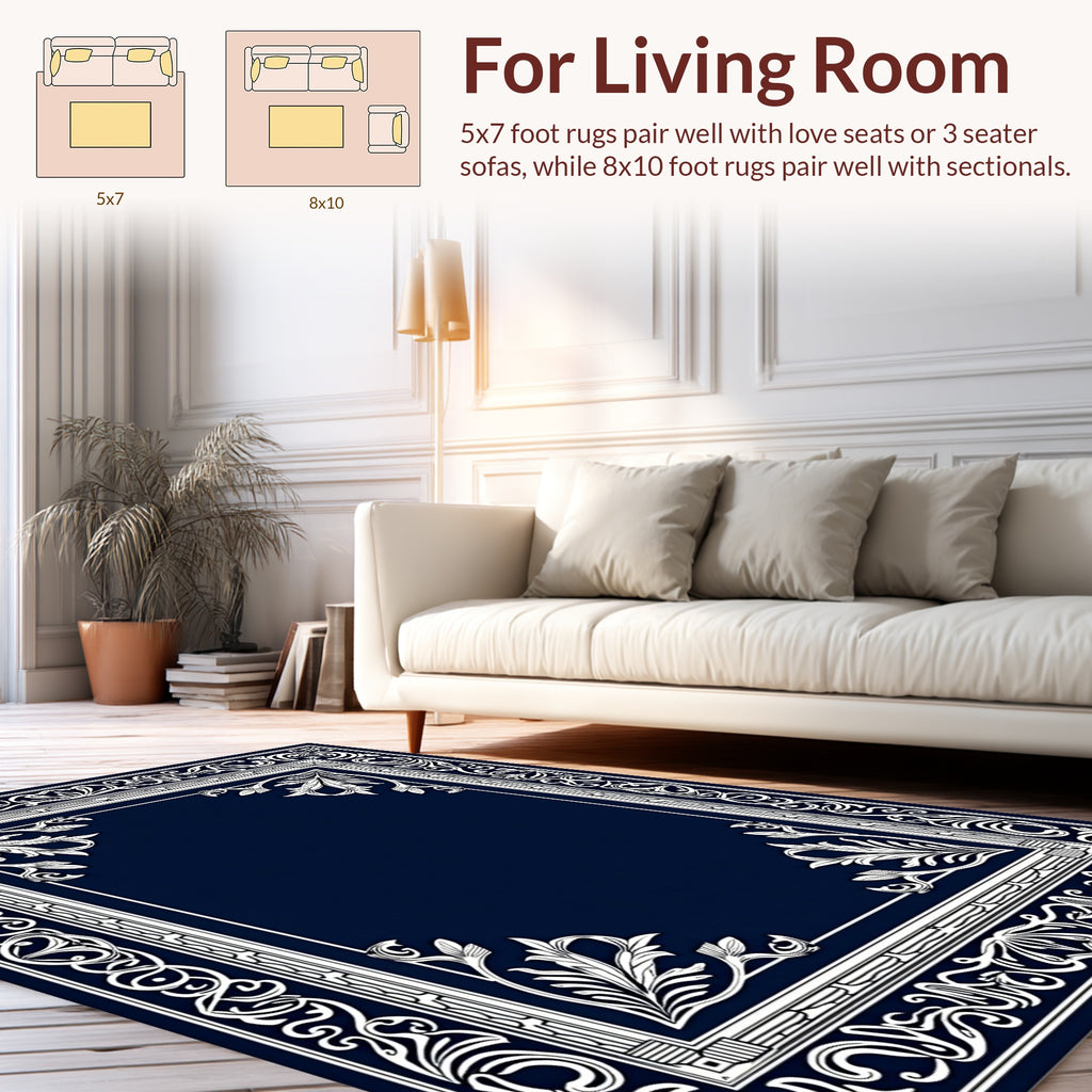 Elegant Floral Border Classic Design Rug