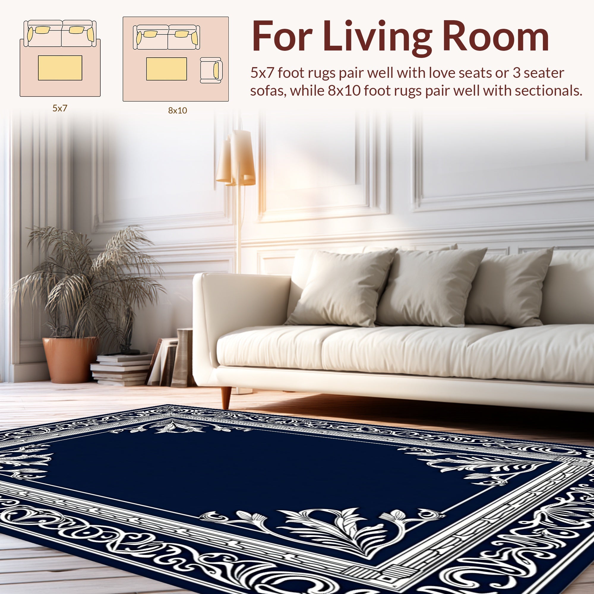 Elegant Floral Border Classic Design Rug