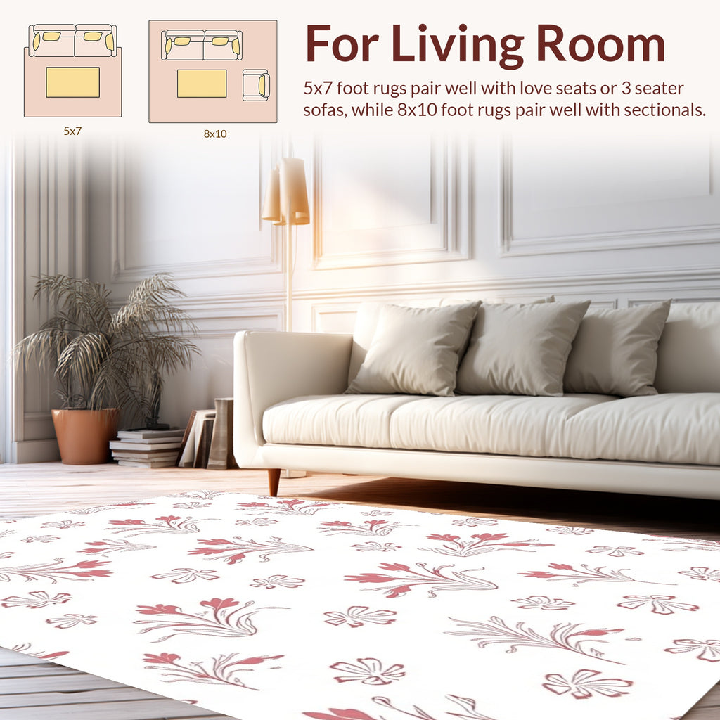 Pink Floral Botanical Pattern Rug