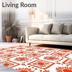 Orange Sunburst Square Pattern Rug