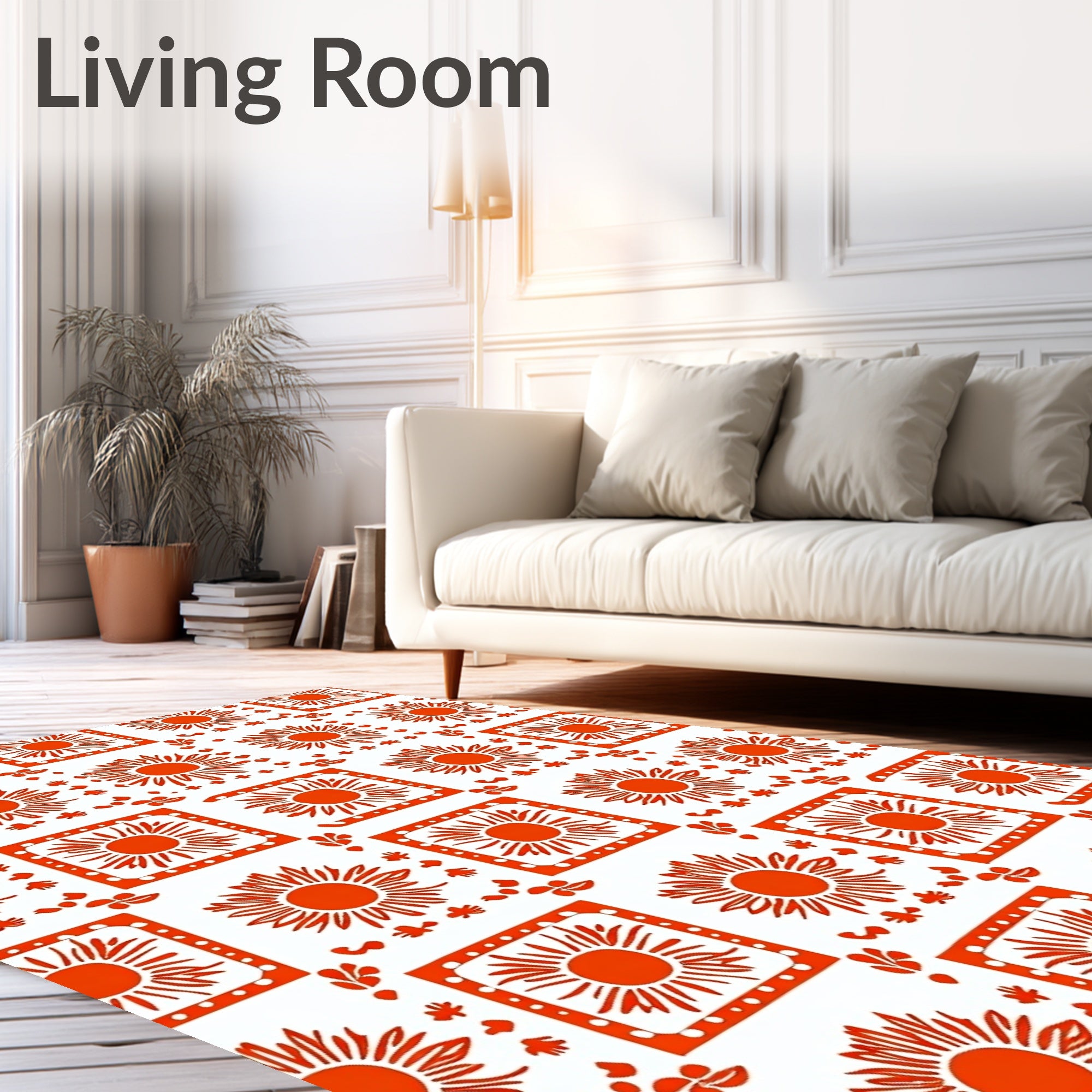 Orange Sunburst Square Pattern Rug