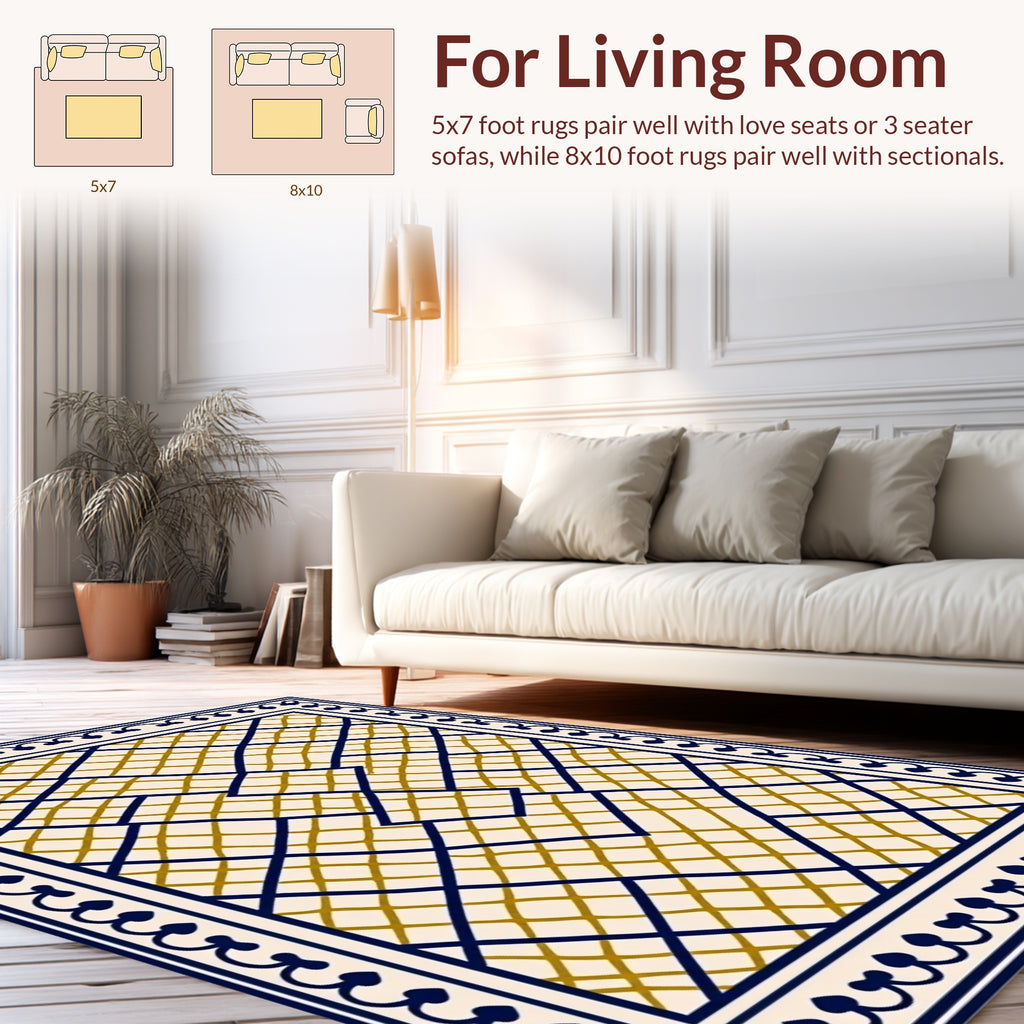 Navy Gold Lattice Overlay Rug