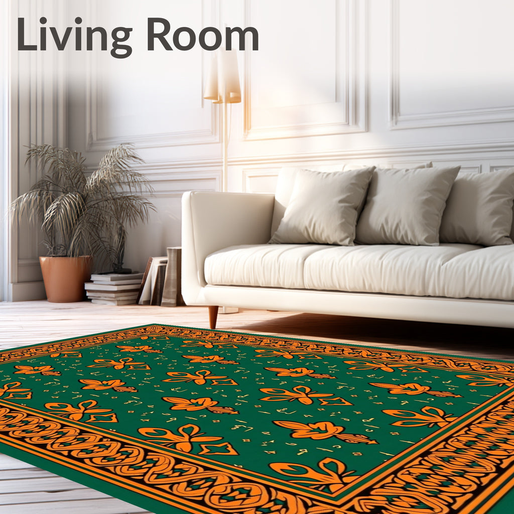 Ornate Floral Patterned Emerald Rug