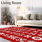 White Snowflake Medallion Collection Red Rug