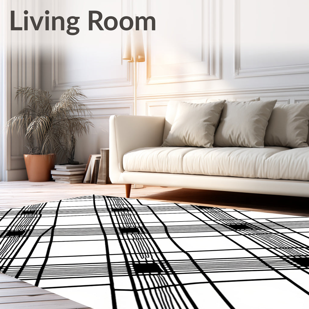 Bold Black White Plaid Check Design Rug