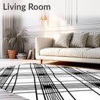Bold Black White Plaid Check Design Rug