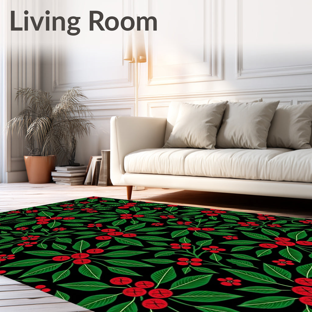 Crimson Berry Foliage on Black Rug