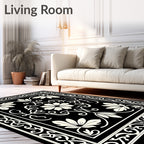 Classic Floral Scrollwork Black Cream Rug