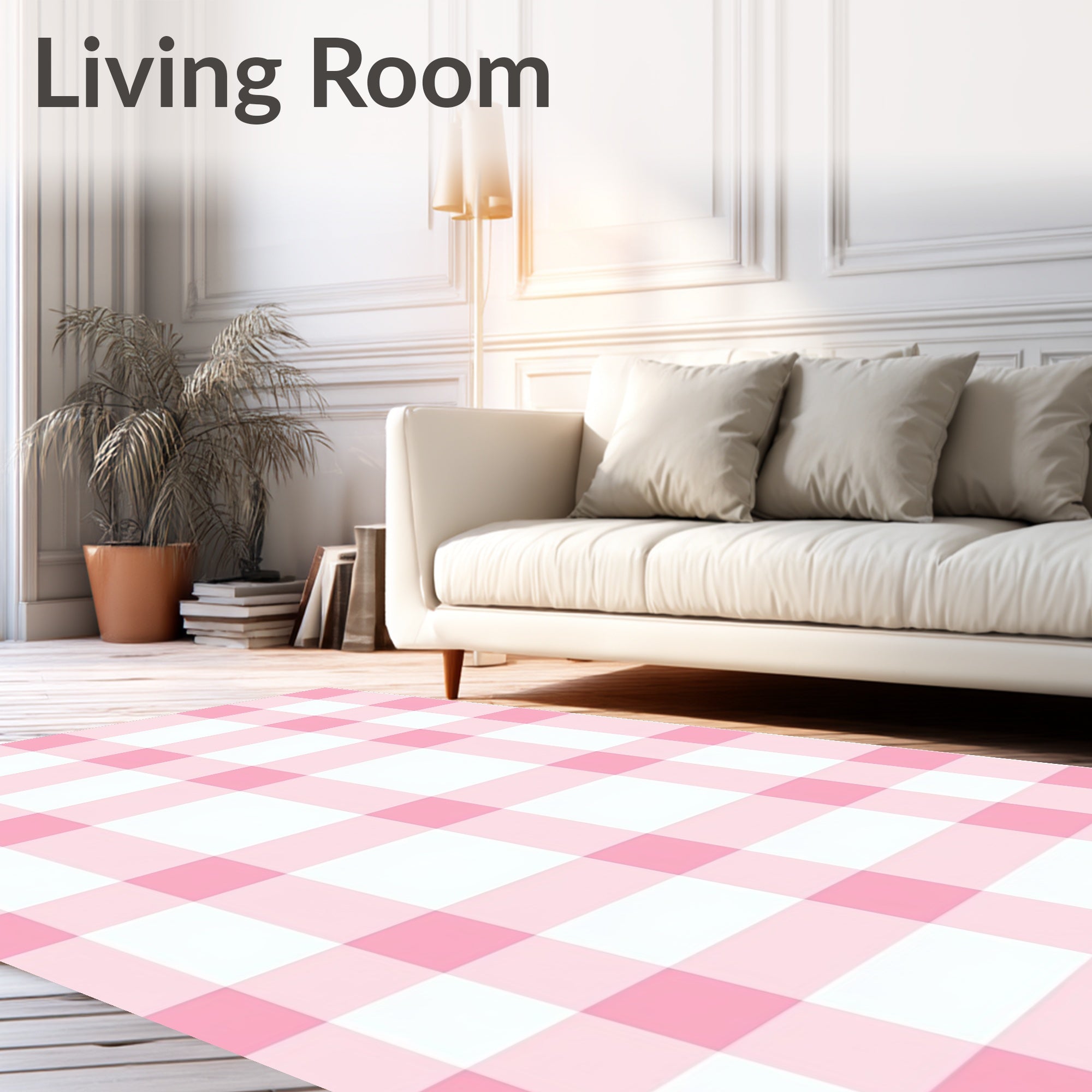 Soft Pink White Gingham Pattern Rug