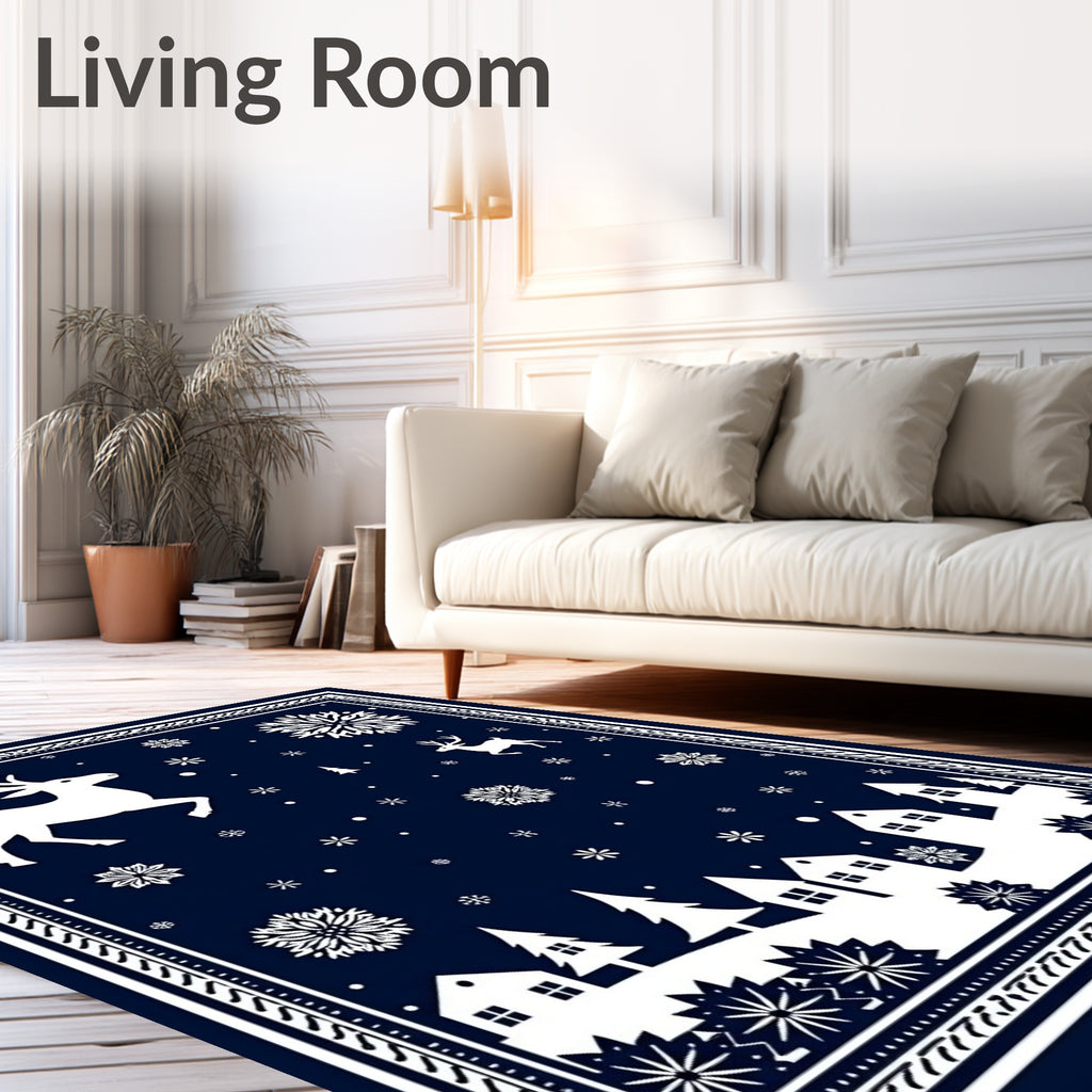 Festive Deer and Village Silhouette Rug