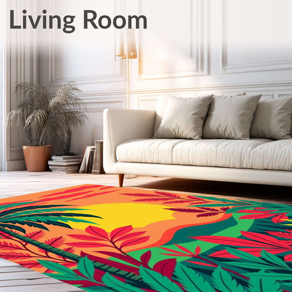 Tropical Sunset Leafy Jungle Design Rug