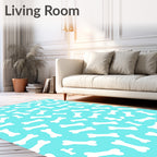 White Bone Pattern On Blue Background Rug