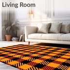 Orange Black Plaid Pattern Rug