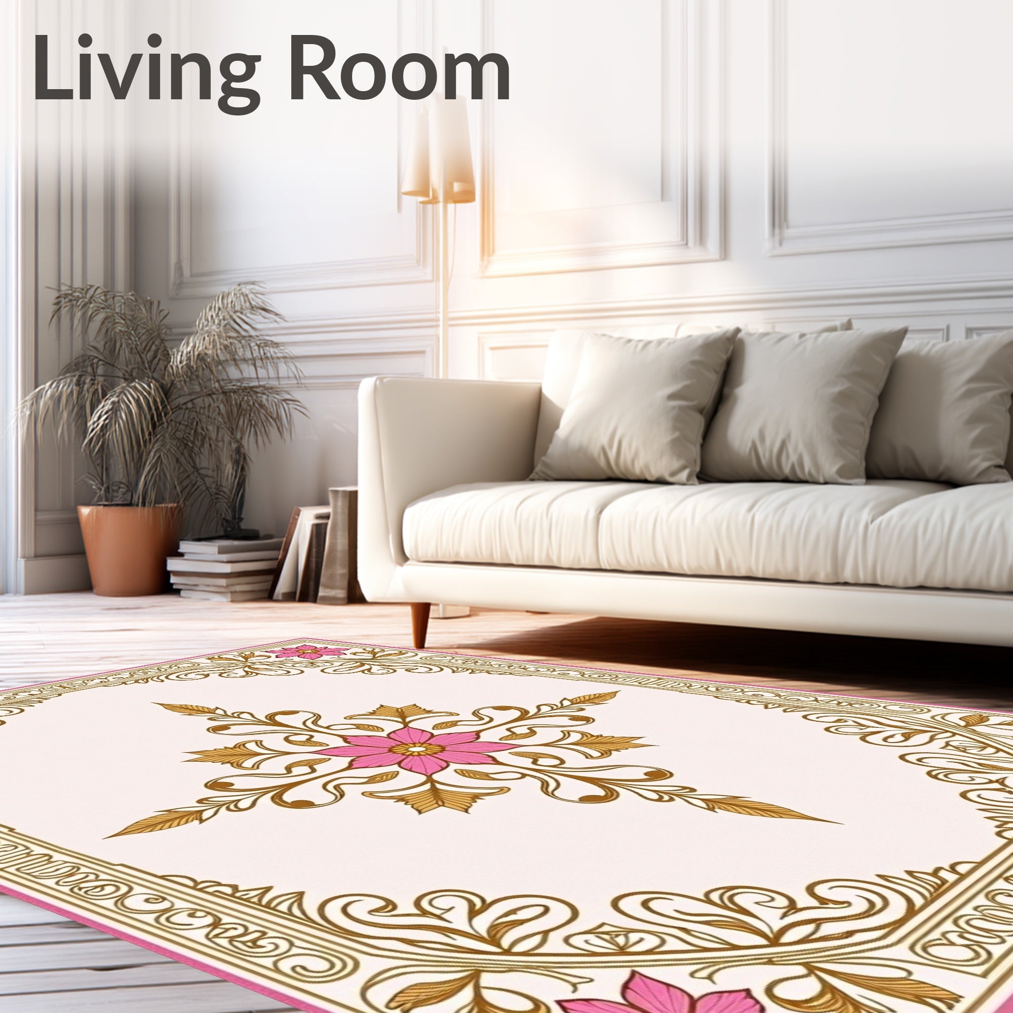 Floral Swirl Design with Pink Accents Rug