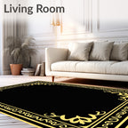 Black Gold Ornate Vintage Border Rug