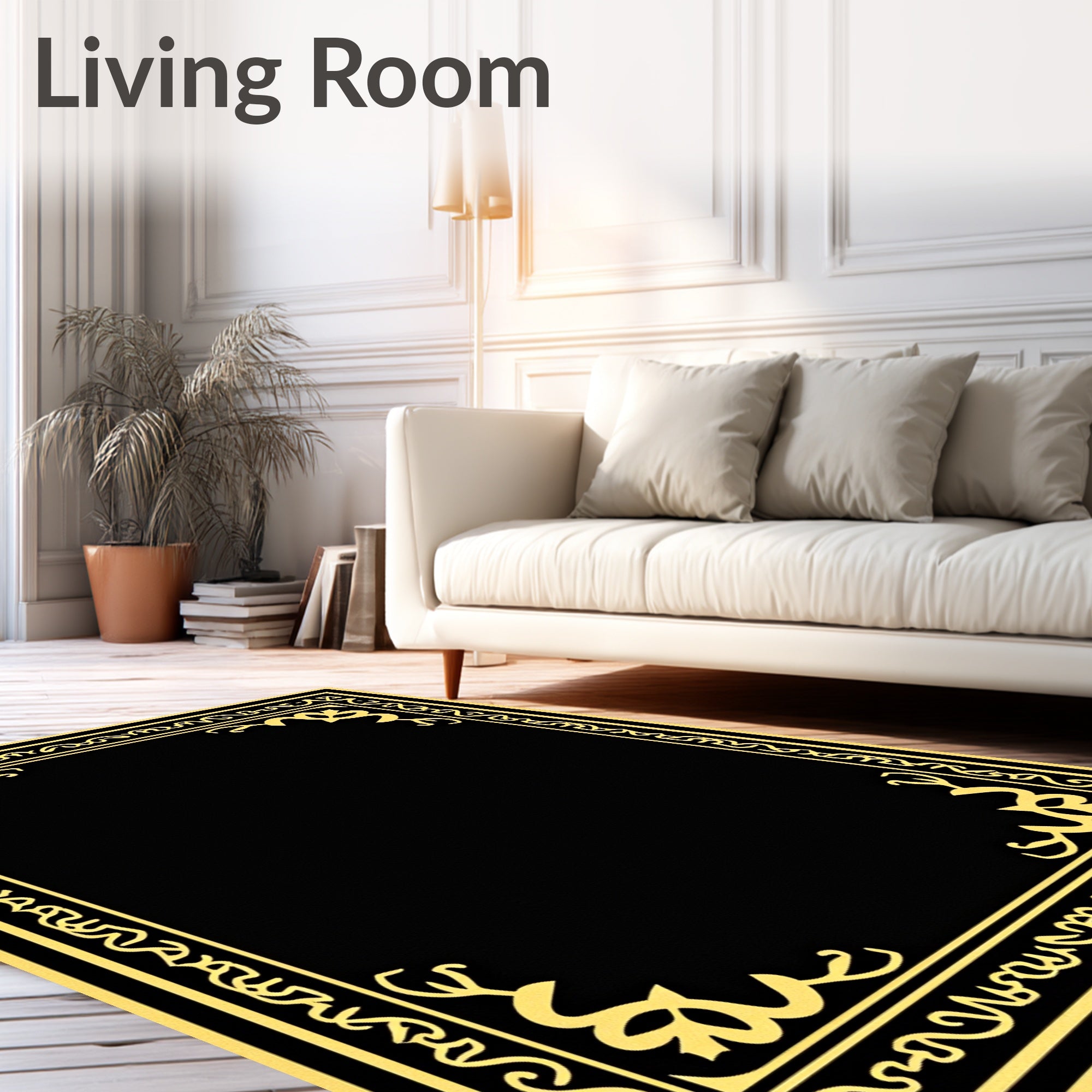 Black Gold Ornate Vintage Border Rug