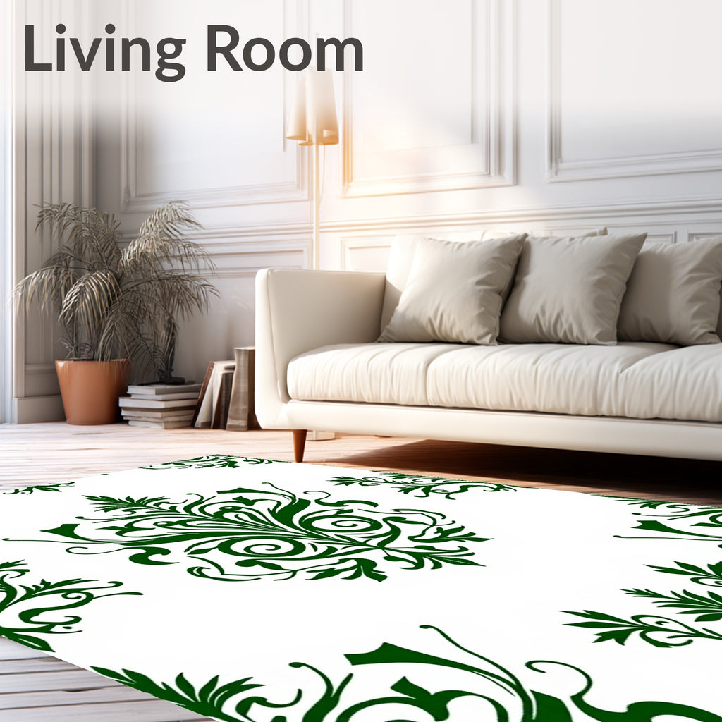 Elegant Symmetrical Green Floral Pattern Design Rug