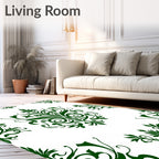 Elegant Symmetrical Green Floral Pattern Design Rug