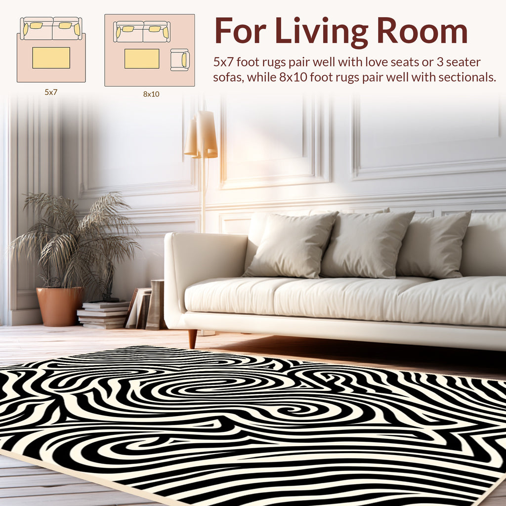 Monochrome Swirling Stripes Pattern Rug