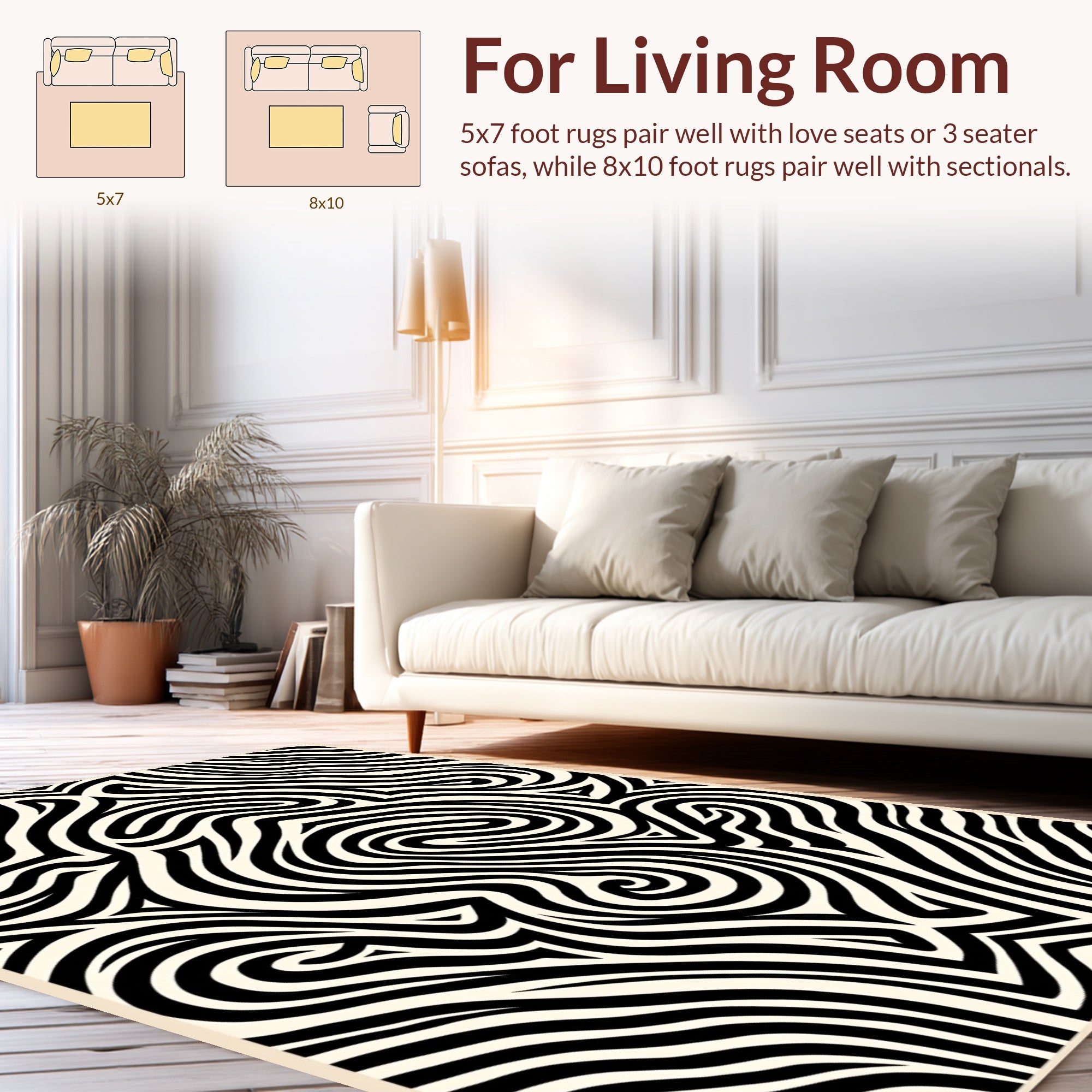 Monochrome Swirling Stripes Pattern Rug