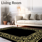 Elegant Gold Floral Scroll Frame Rug