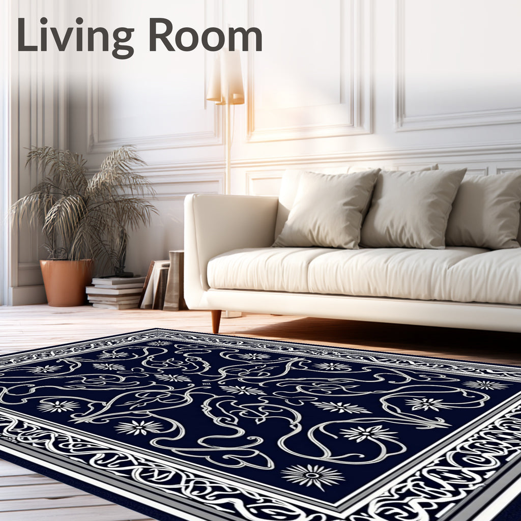 Classic White Floral Bordered Rug