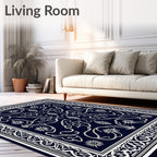 Classic White Floral Bordered Rug