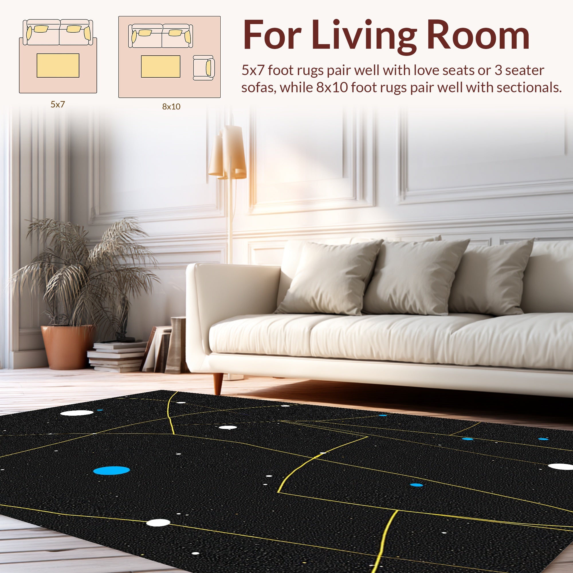 Cosmic Yellow Constellation Pattern Rug