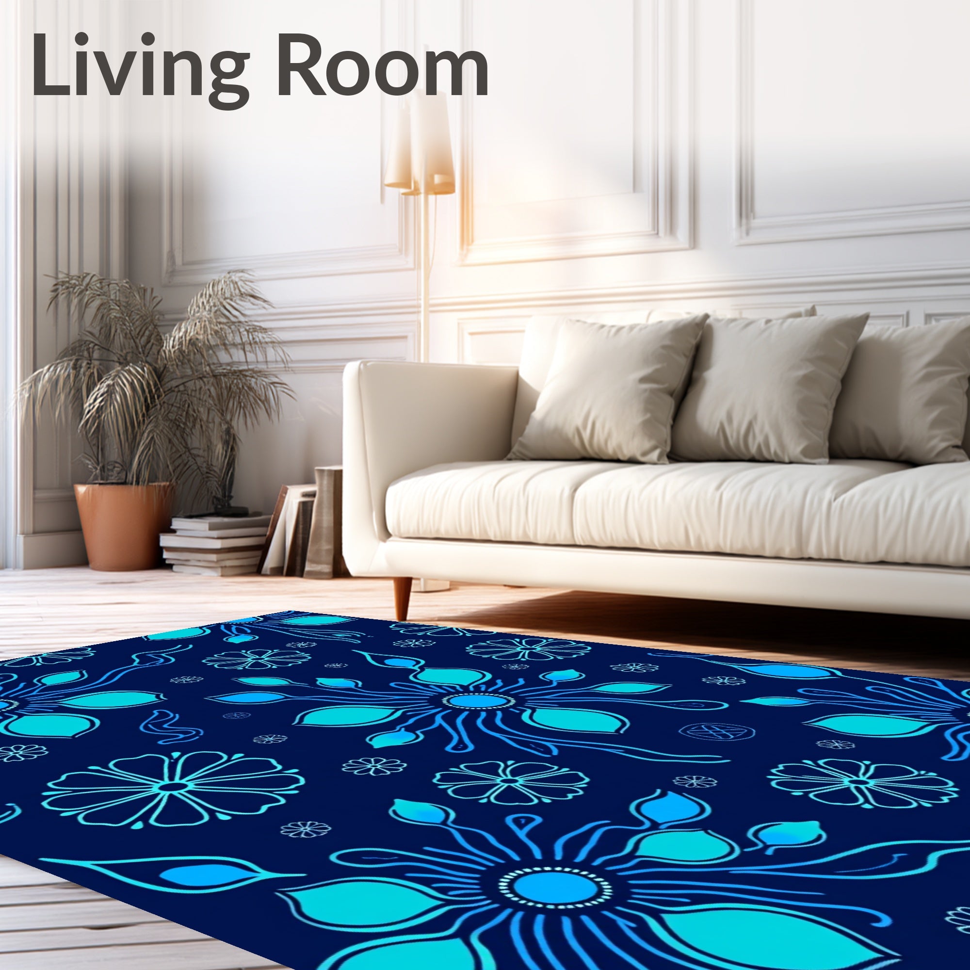 Abstract Floral Design With Blue Tones Rug