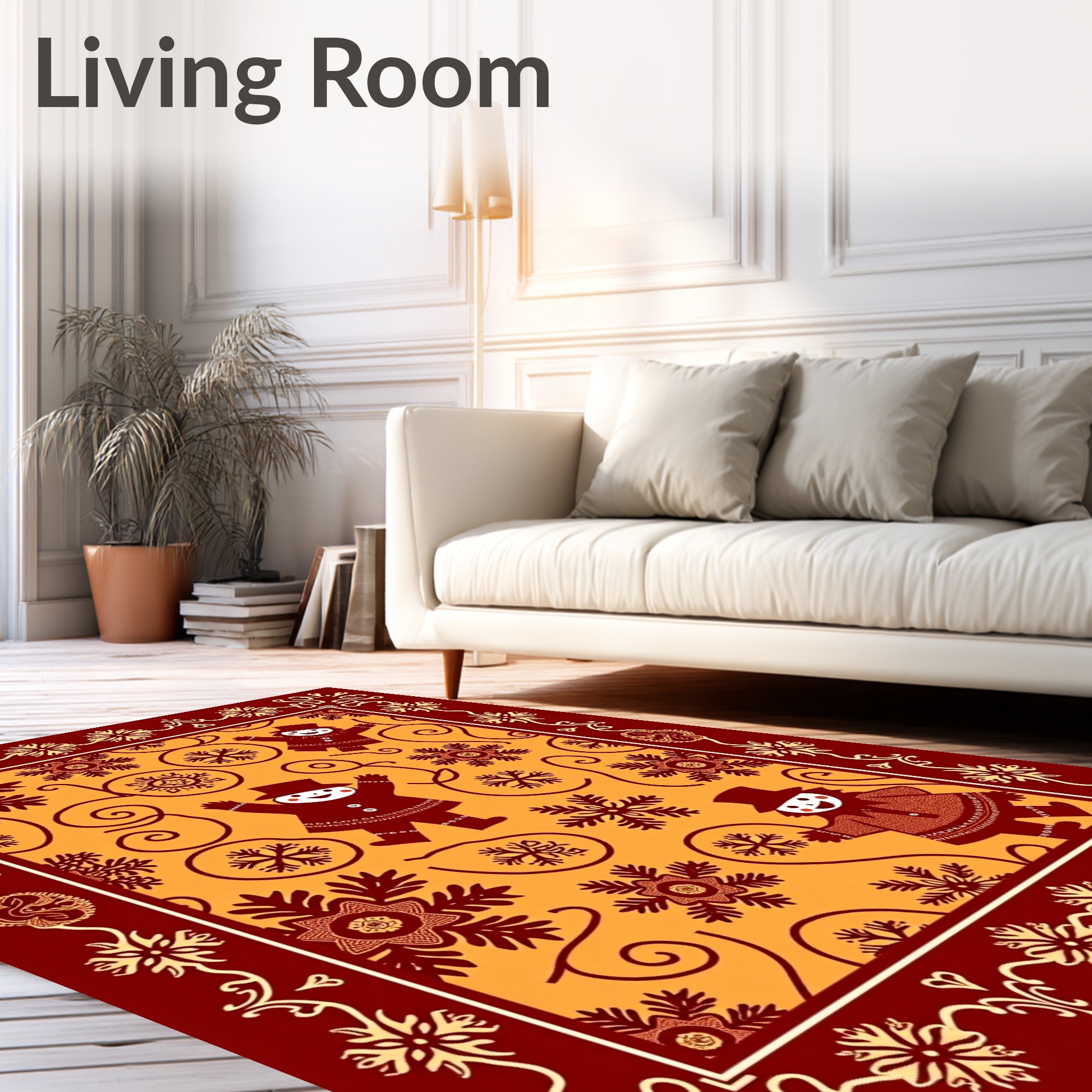Whimsical Snowman Pattern Orange Rug