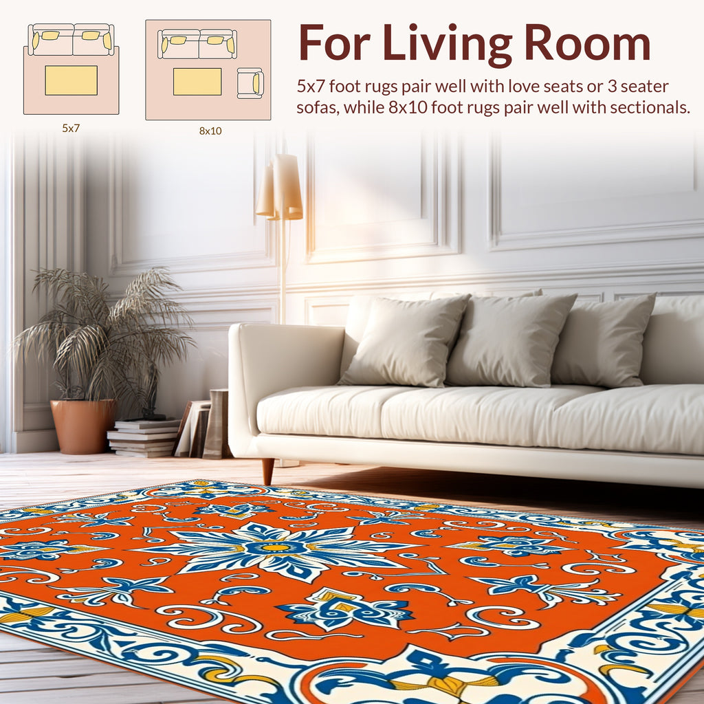 Ornate Floral Tile Pattern Rug