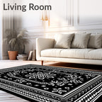 Black White Abstract Floral Mandala Rug