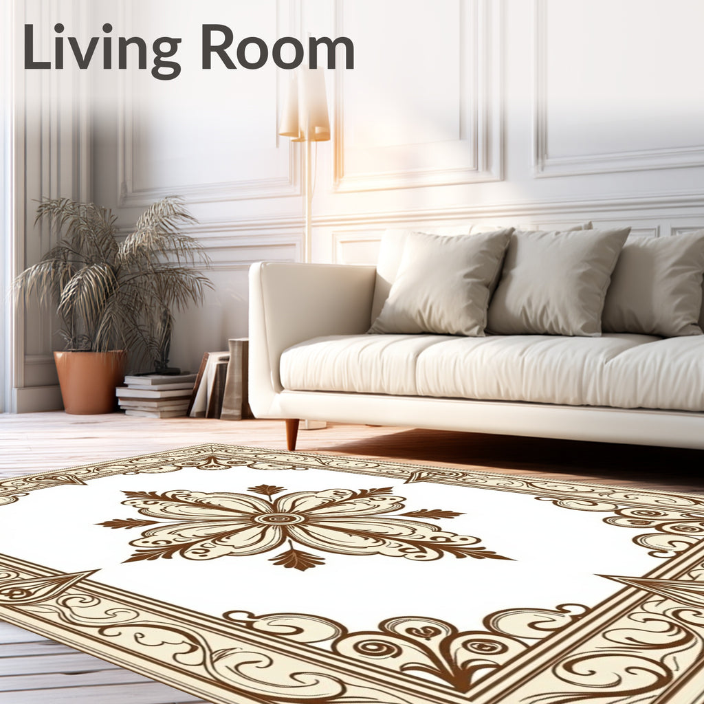 Ornate Floral Centerpiece Square Design Rug