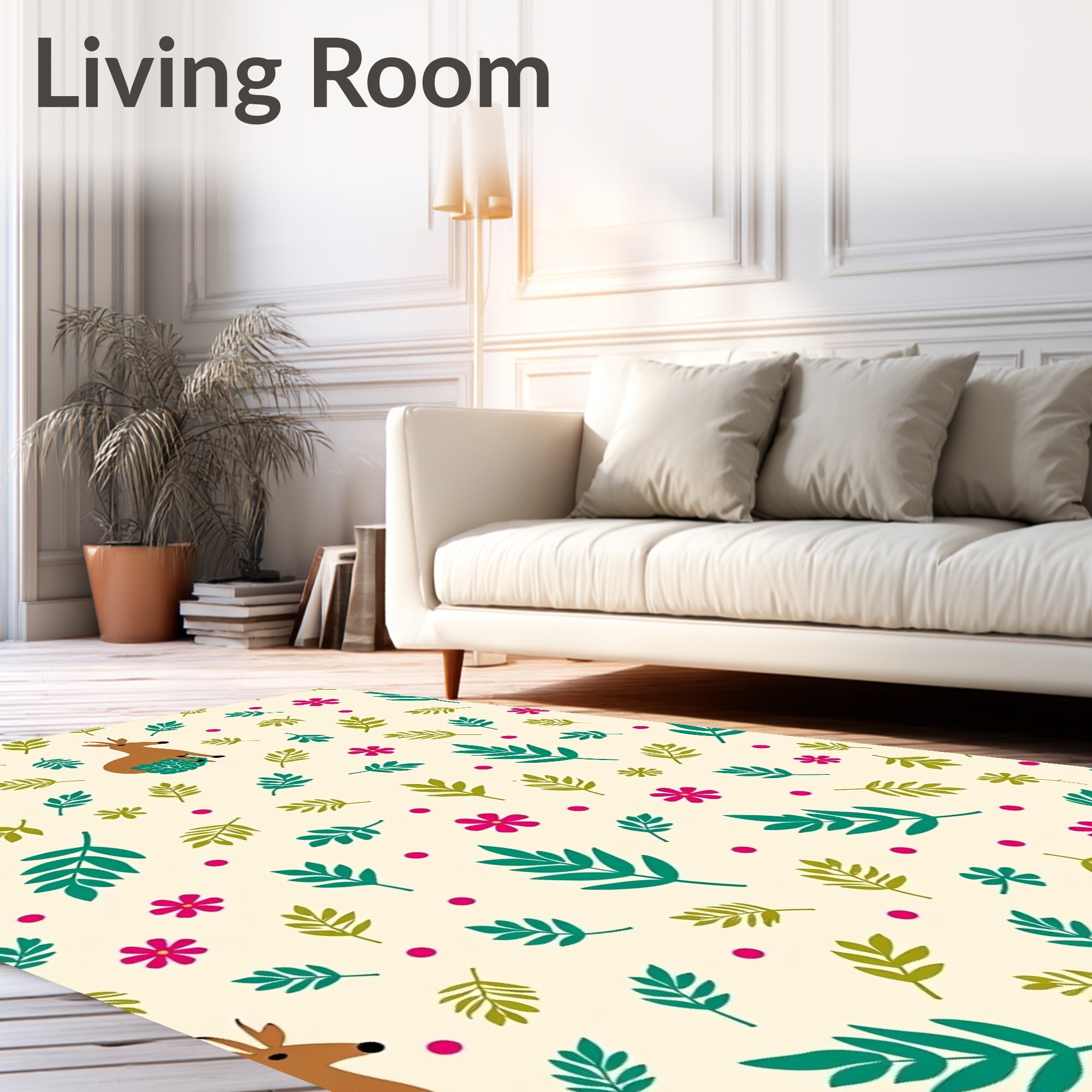 Whimsical Deer Leaf Pattern Design Rug