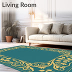 Elegant Gold Leaf Border Design Rug
