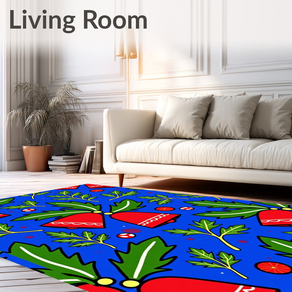 Red Bells Green Leaves Pattern Rug