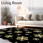 Golden Snowflakes Black Background Rug
