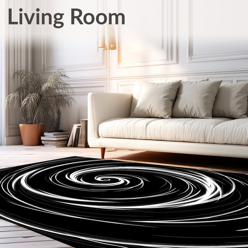 Black White Swirl Abstract Pattern Rug