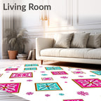 Pink Blue Geometric Tile Rug