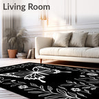 White Butterfly Floral Border Rug