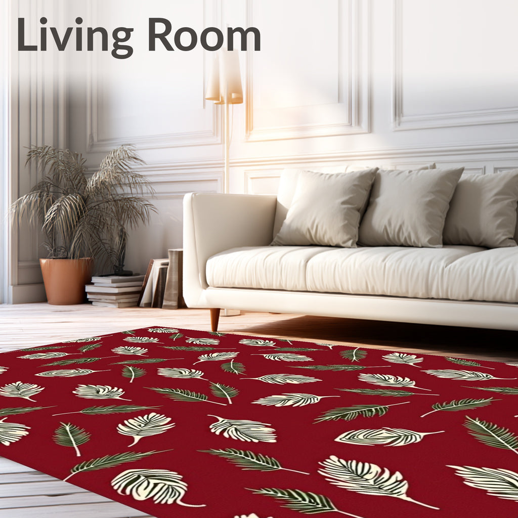 Leaf Pattern With Red Background Rug