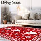 Red Snowman Snowflake Pattern Rug
